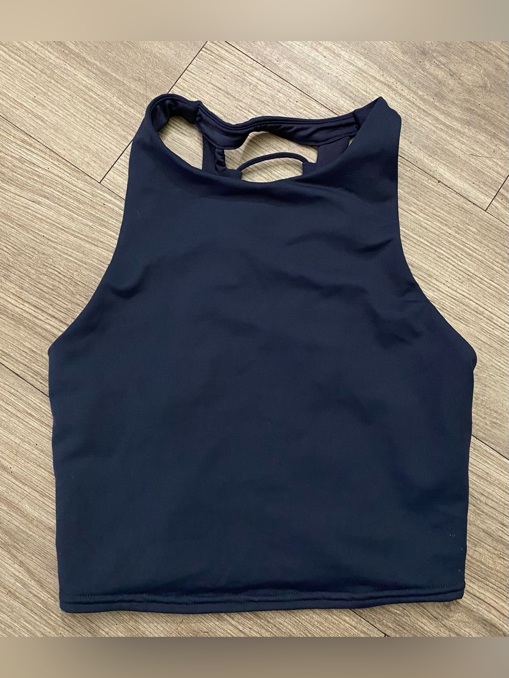 ALO Yoga Navy High-Neck Crop Tank with Back Cutout